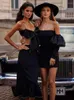Casual Dresses Women Summer Style Sexy Hollow Out Crystal Diamonds Elegant Evening Party Street Beach Midi Bodycon Bandage Dress Black