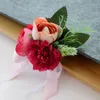 Fleurs décoratives boutonnIère mariage boutonnière boutonnière roses de soie rose bracelet bracelet fusion accessoire accessoires de mariage au poignet