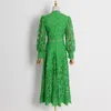 419 XL 2024 Milan Runway Dress Spring Summer Lange Mouw Groen Paarse jurken Damesjurk Mode Hoogwaardige Boka