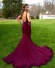 Party Dresses Burgundy Prom Boat Neck Sexy Sleeveless Backless Sweep Train Long Mermaid Formal Evening Dresswns