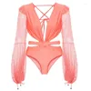 Menas de banho feminina de manga comprida Biquíni Mulheres Sexy One Piece Swimshless Lace Inless Up Thong Beachwear Monokini High Cut Bathing São