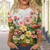 Frauen T-Shirts Ostern 3D Simuliertes Druckmuster Dreiviertel Ärmel Top Women Mode Bluse 2024 Hemd für Y2k-Stoff