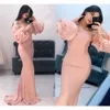 مصمم جديد رخيص Aso ebi Pink Aribic Mermaid Dresses Dresses 3D-Floral Severiques الأكمام الطويلة الأنيقة الرسمية الأنيقة ملابس المساء ارتداء 0430