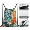 Backpack Retro Floral Floral Match sans couture - Bleu et orange Fleurs portables Sacs à cordon de chaussures Sac Bookbag pour homme femme