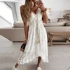 Boho Women spets hemklänning Flower spetsar Tassels Deep V-Neck Bandage Sleeveless Beachwear Summer Dress S-2XL Beige/ White 240415