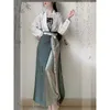 Vêtements ethniques robe chinoise Tradicional Hanfu Womens Vêtements Cardigan Two Piece Suspender Jupe polyvalente Spring Summer TROIS PIÈCES SET