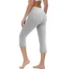 Pantalons de sport pour femmes 3/4 Leggings sportifs de gymnase Collons décontractés femelle pour le yoga de fitness avec poches latérales 240428