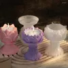 Keychains 652F Lotuses Candle Holder Silicone DIY Flower Candlestick Concrete Molds Flowerpot Plasters Mould Jewelry Storage Bowl