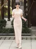 Abbigliamento etnico stampa floreale rosa qipao elegante abito stil cinese da donna vintage collare mandarino cheongsams satinidos lunghe