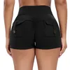 Frauen Pocket Yoga Shorts Cross High Taille Scrunch Butty Fitness Athletic Fitnessboten sexy schnelle Trockner -Trainingskleidung 240422