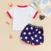 Kleidungssets 4. Juli Kinder Mädchen Outfits Buchstaben Print Crew Hals Kurzarm T-Shirts Stars Shorts 2pcs Kleidung Set