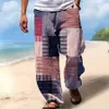 Summer Mens Long Pants Beach Casual Fashion Drawstring Elastic Midja 3D Tryckt Stripe Pattern Print 240417