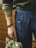 Męskie dżinsy High Street Mężczyźni Gurkha Spodnie Cargo Regulowana talia Bu klamra Neapol Spodnie American Vintage Casual Loose Denim