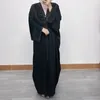 Roupas étnicas Mangas de morcegos de morcego feminino de colarinho de colarinho do leste do dubai pérola de pérola solta manto de moda muçulmana de moda muçulmana
