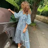 Yaz Puff Sleve Boho Maxi Elbise Kadınlar Zarif Günlük Çiçek Çizim V Yastık Gevşek Tatil Plaj Elbiseleri Parti Vestidos 240415