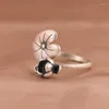 Rings cluster Stile design a foglia di loto e fiore S925 Sterling Silver Women Open Regolable Anello