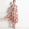 Casual Dresses Drop Summer Fall Fruits Print Bow Tie Neck Scarf 3/4 Sleeve Empire Midja Kvinnor Party Beach Midi Dress