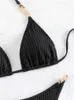 Frauen Badebekleidung sexy schwarze Bikini Frauen Halfter Metallriemen Push Up Micro Mini Badeanzug 2024 Brasilianisch ausgeschnittene Strandanzug Tanga Badebadet