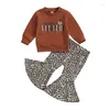 Set di abbigliamento Ringraziamento Outfit Pumpkin Outfit Baby Girl Set Stampa per lettere Felpa per maniche lunghe Panello flare leopardo