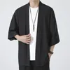 Etniska kläder Summer Men's Lightweight Kimonos Traditionell japansk Male Open Front Cardigan Cloak Haori Yukata Jacket Black Black