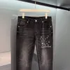 2024 Spring herfst borduurbrief afdrukken zipper herenjeans gebleekte licht gewassen man's lange potloodbroek wcnz136