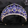 Tiaras 5 Colors Elegant Red Crystal Tiara for Women Wedding Party Robe Luxury Fashion Queen Bridal Bride Blue Rhinestone Crown