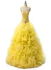 В складе 2021 Желтые платья Quinceanera Ball Honeds Органисты с бусинками Сладкое 15 платье платье на выпускном платье6570002