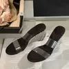 Tofflor Fashion Crystal Rhinestones Wedge For Women Summer Open Toe High Heels Slides Female Shoes PVC Transparenta Sandaler H240430