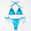 Swimwear de mujeres 2024 Bikini traje de baño Nuevo estampado caliente moda color brillante playa stamp expuesta de manantial