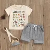 Kläder set Little Boy Girl Summer Outfit Cute Animal Print Round Neck Short Sleeve Tops Elastic midjeshorts Baby Toddler Set