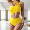 Swimwear femminile 2024 Summer Fashion Bikini High Waist One Piece Swimsuit Belly Taglia su costumi da bagno sexy solido abbigliamento da spiaggia