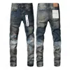 Lila märke jeans för herr mode denim byxa designer jean 2024 trend färg målade hål lapp liten ben stretch mager lila jeans