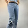 Женские джинсы INS Женщины мода высокая талия Flare Lady Vintage Y2K Панк карманные джинсовые брюки прямая нога уличная колокольня нижняя брюки