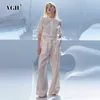 Pantalons de deux pièces pour femmes VGH Solid sets pour femmes revers à manche courte à manches épissées célibataires simples