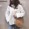Shoulder Bags Fashion Round Straw Bag Hand-knit Contrast Color Beach Large Capacity Literary One-shoulder Crossbody Woven
