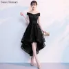 Party Dresses Sweet Memory High/Low Prom Sexy Boat Neck Navy Blue Black Wine Red Tulle Appliques Lace Wedding Dress Graduation
