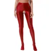 Kvinnors trosor Kvinnor Glänsande olja Crotchless strumpbyxor med benade silkestrumpor Hög midja Semi Transparenta tights Footed Leggings Underwear