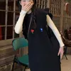 カジュアルドレスoネックドレス甘い女の子ノースリーブ編み秋の暖かいデザインエレガントな3Dプリントフリル韓国スタイルのミディフローラルソリッド
