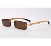Ienbel Luxurybrand Designer Rimless Solglasögon för män Fashion Wood Bambu Retro Buffalo Horn Glasses Brown Black Clear Glass Len6446548