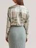 Kadın bluzları Kadın Doğrusal Geometrik Baskılı Gömlek Üst Kum Yemeli İpek İpek Uzun Kollu Tek Göğüslü Lady Dönüş Bluz