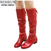 Stiefel Mode Frauen Frühling Botas Frauen Stretch Pu Leder Schuhe Frau Schwarz Rot weiß Roma Knielänge