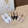 black Beige Cap Toe Slingback Sandals Designer Dress shoes C ballet flats chain beads studded High heels Pointed Toes women Pumps Luxury Lady leather Loafers Slides