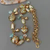 Kkgem Natural Blue Larimar Chips Perles Natural Cultured White Biwa Pearl Pave Gold Plated Chain Long Collier 30 240428