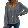 Blouses pour femmes T-shirt élégant en V bouton de cou de cou bûche en liberté chaude pour la mode à manches longues de la mode à la mode