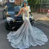 Bekijk prom -jurken 2024 Blackgirl Sheer Neck Crystal Pargin Mermaid feestjurken Lange verjaardag Outfits Vestidos de Gala 0431