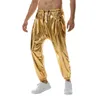 Męskie spodnie męskie błyszczące srebrne metaliczne jogger brespanty hip hop mokro mokro spustów men club festival festiwal streetwear pantalones hombre