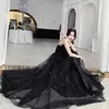カジュアルドレスブラックドレスソリッドカラーホルターロングアインラインスカートの気質イブニングガウン女性服M022