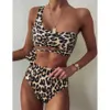 Bikini de maillots de bain féminin Swimsuit féminin 2022 MAINTRAIRE FEMMES SEXY ONE ÉPAUDE PUSH UP LEOPARD HIGH BIKINI BIKINI SET SWINGWEAR Suivi D240429