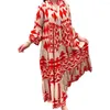 Повседневные платья пуговицы вниз по геометрическому принту длинное платье летнее женская цветочная рубашка Bohemian v Neck Негабаритный закат