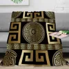 3Dラグジュアリーブラックゴールドギリシャのキーマイネーダーバロックフランネルブランケットスローソフトプラッシュふわふわした暖かい家の装飾キルトの寝具240429